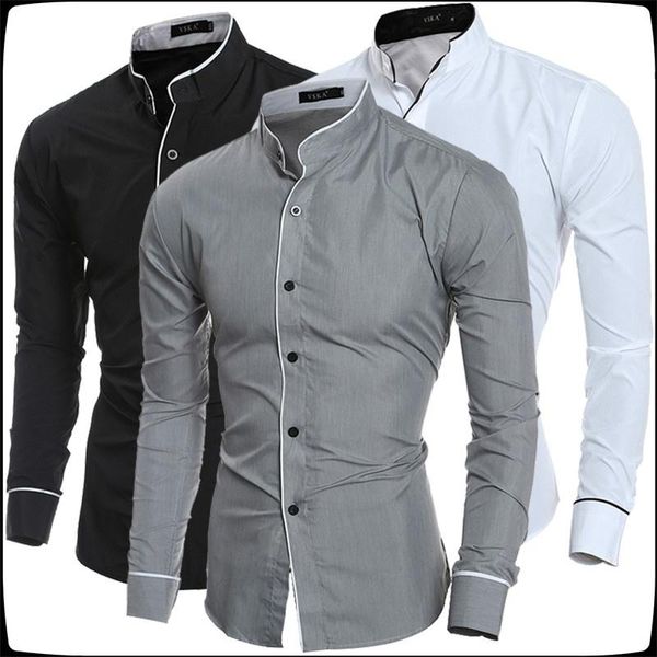 men's casual shirts long sleeve solid color button down dress stand collar slim fit cotton shirt, White;black
men's casual shirts long sleeve solid color button down dress stand collar slim fit cotton shirt, White;black
