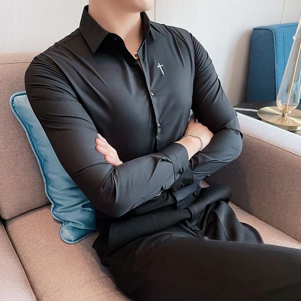 men's casual shirts 2021 classic solid color autumn long sleeve slim fit business dress formal shirt social party male clothing, White;black
men's casual shirts 2021 classic solid color autumn long sleeve slim fit business dress formal shirt social party male clothing, White;black