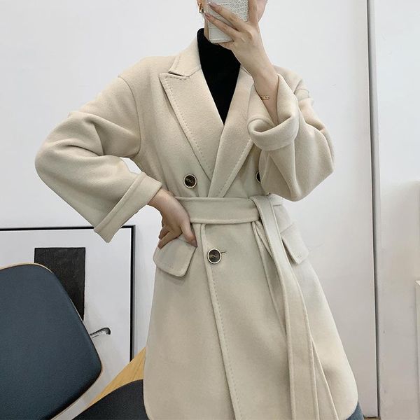 women's wool & blends winter show thin double coat loose with long cashmere in female fashion cloth, Black
women's wool & blends winter show thin double coat loose with long cashmere in female fashion cloth, Black