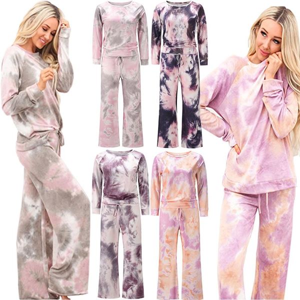 women's two piece pants women casual homewear suit spring and autumn long-sleeved tie-dye printed with long trousers, White
women's two piece pants women casual homewear suit spring and autumn long-sleeved tie-dye printed with long trousers, White