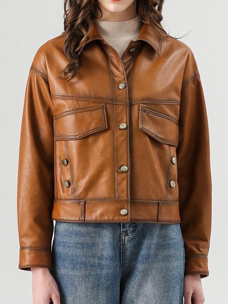 women's leather & faux 2021 spring and autumn sheepskin motorcycle clothes women's short fashion thin jacket, Black
women's leather & faux 2021 spring and autumn sheepskin motorcycle clothes women's short fashion thin jacket, Black