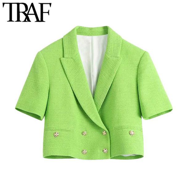 traf women fashion double breasted tweed cropped blazer coat vintage short sleeve female outerwear chic veste femme 211019, White;black
traf women fashion double breasted tweed cropped blazer coat vintage short sleeve female outerwear chic veste femme 211019, White;black