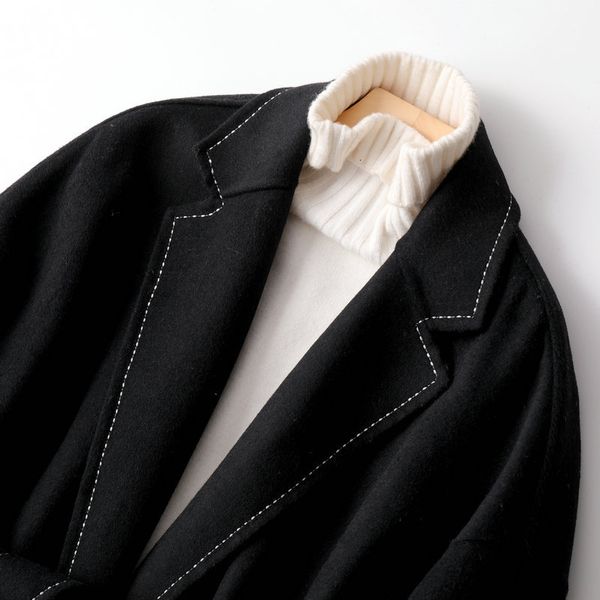 mozuleva double-front cashmere black jacket with women's wool belt for winter, Black;brown
mozuleva double-front cashmere black jacket with women's wool belt for winter, Black;brown