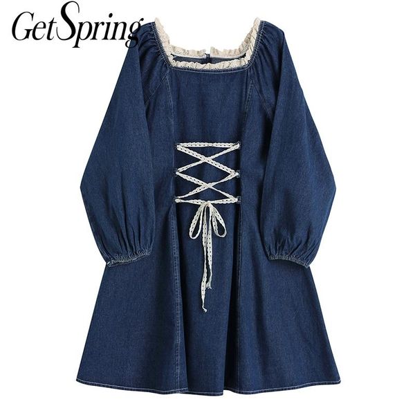 getspring women dress fashion denim es long sleeve square collar lace up jean loose short summer es spring 210601, Black;gray
getspring women dress fashion denim es long sleeve square collar lace up jean loose short summer es spring 210601, Black;gray
