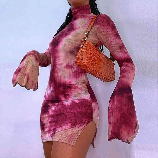 women's tie-dye printing flare sleeve half-high collar dresses casual elastic tight split street colorful bodycon 210517, Black;gray
women's tie-dye printing flare sleeve half-high collar dresses casual elastic tight split street colorful bodycon 210517, Black;gray