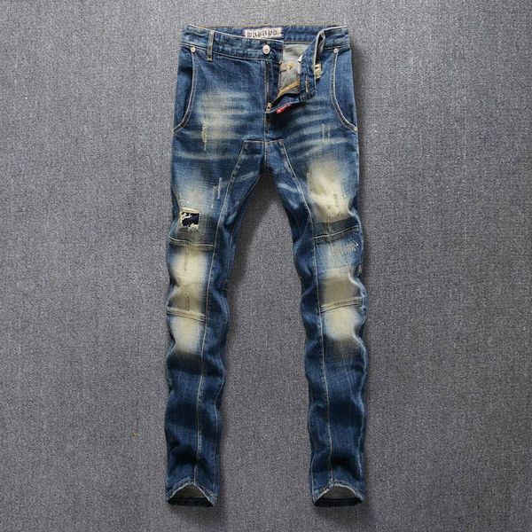 men's jeans european vintage fashion men retro blue elastic slim fit hip hop ripped spliced designer denim punk biker pants
men's jeans european vintage fashion men retro blue elastic slim fit hip hop ripped spliced designer denim punk biker pants