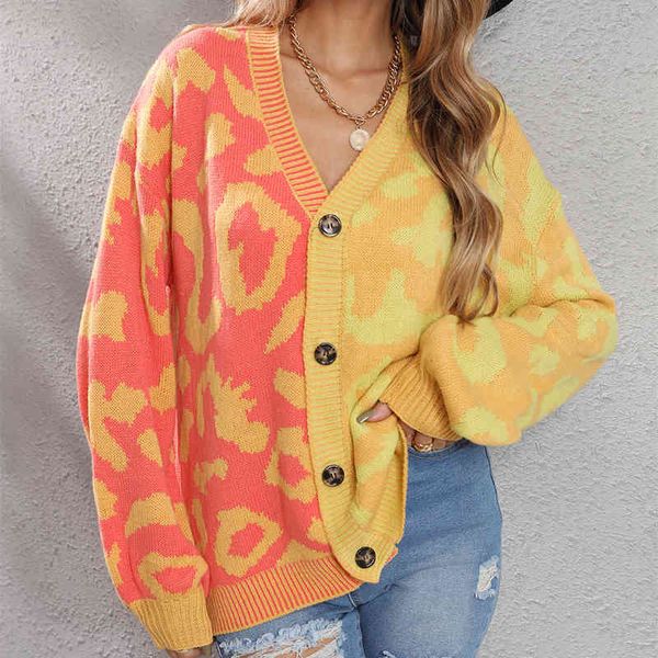 women's sweaters camisola feminina de malha cardigan outono e inverno amarelo leopardo estampado camisola com decote em v botões soltos, White;black
women's sweaters camisola feminina de malha cardigan outono e inverno amarelo leopardo estampado camisola com decote em v botões soltos, White;black