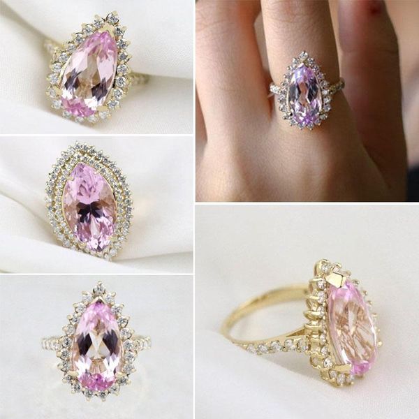 cluster rings classic pink faceted water drop shaped crystal ladies ring with shiny rhinestone cz for women party wedding jewelry, Golden;silver
cluster rings classic pink faceted water drop shaped crystal ladies ring with shiny rhinestone cz for women party wedding jewelry, Golden;silver
