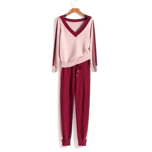 women's cashmere knit two-piece fashion v-neck color matching pullover and pants 2 piece set 2021 full wool casual two, White
women's cashmere knit two-piece fashion v-neck color matching pullover and pants 2 piece set 2021 full wool casual two, White
