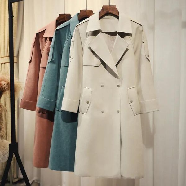 women's trench coats 2021 autumn coat women office lady suede windbreaker female full sleeve overcoat elegant long loose outerwear, Tan;black
women's trench coats 2021 autumn coat women office lady suede windbreaker female full sleeve overcoat elegant long loose outerwear, Tan;black