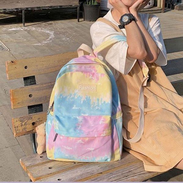 women fashion tie dye mixed backpack nylon school bookbag daypack rucksack shoulder bag for teenager girls 2021 style