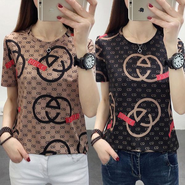 women's t-shirt luxury clothes women 2021 fashionable summer cotton korean style short-sleeved printed 's loose slimming, White