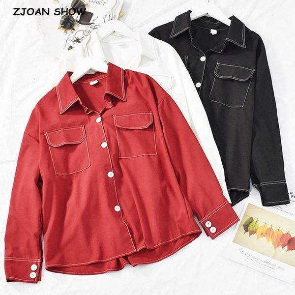 women's blouses & shirts chic korea clothes hit color line lapel casual shirt double pockets single-breasted buttons loose women b, White
women's blouses & shirts chic korea clothes hit color line lapel casual shirt double pockets single-breasted buttons loose women b, White