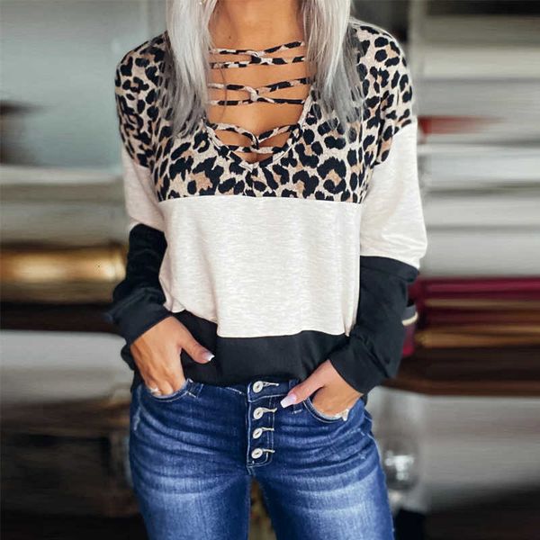 women's t-shirt women low-cut t-shirts v neck cross straps leopard patchwork loose long sleeve casual pullover tees female autumn 8fc9, White
women's t-shirt women low-cut t-shirts v neck cross straps leopard patchwork loose long sleeve casual pullover tees female autumn 8fc9, White