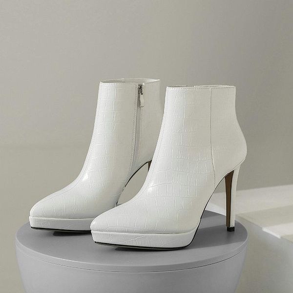 boots ankle pu leather women shoes fashion platform thin high heel booties autumn winter pointed toe zipper woman, Black 
boots ankle pu leather women shoes fashion platform thin high heel booties autumn winter pointed toe zipper woman, Black