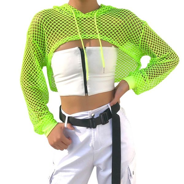 women's swimwear dewadbow hollow out mesh hooeded crop cover-ups 2021 fashion women summer cover-up neon green fishnet beachwear, White;black
women's swimwear dewadbow hollow out mesh hooeded crop cover-ups 2021 fashion women summer cover-up neon green fishnet beachwear, White;black