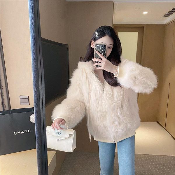 women's fur & faux blue short one-piece coat 2021 winter hooded fashion, Black
women's fur & faux blue short one-piece coat 2021 winter hooded fashion, Black