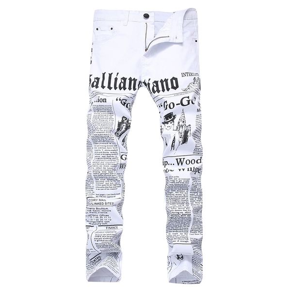 2020 autumn men denim trousers white printing newspaper casual pants mens painted skinny jeans for man size, Blue
2020 autumn men denim trousers white printing newspaper casual pants mens painted skinny jeans for man size, Blue