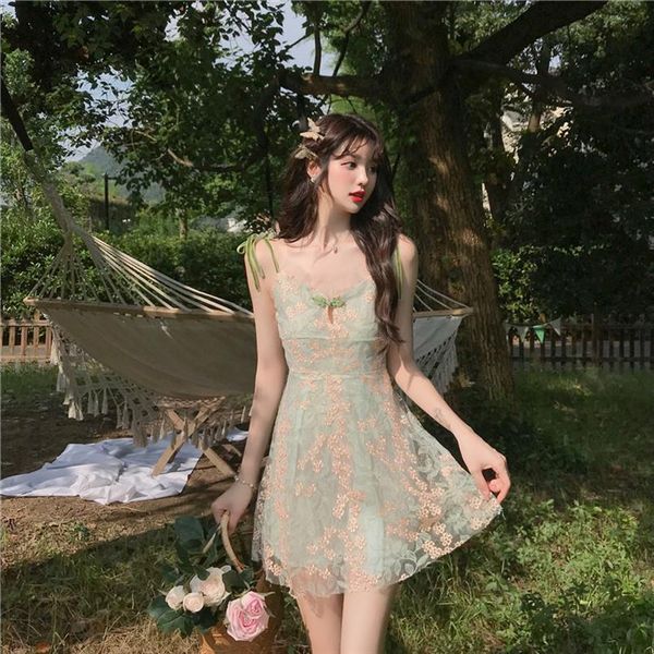 summer fairy mini suspenders womens dress green floral embroidery sweet elegant chic party, Black;gray
summer fairy mini suspenders womens dress green floral embroidery sweet elegant chic party, Black;gray