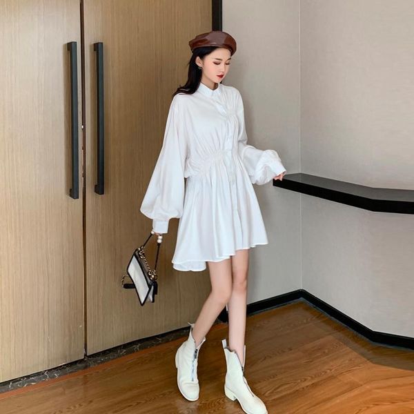 casual dresses coigarsam women dress loose lantern sleeve stand neck high waist white black robe vestidos, Black;gray
casual dresses coigarsam women dress loose lantern sleeve stand neck high waist white black robe vestidos, Black;gray
