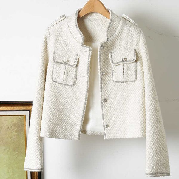 autumn winter white black wool classic jacket women hand-made beads tweed woolen coat ladies long sleeve stand pocket overcoat 210930
autumn winter white black wool classic jacket women hand-made beads tweed woolen coat ladies long sleeve stand pocket overcoat 210930