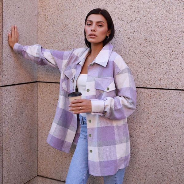 women's blouses & shirts trendy plaid coats women streetwear button down oversize thick woolen nlw9, White
women's blouses & shirts trendy plaid coats women streetwear button down oversize thick woolen nlw9, White