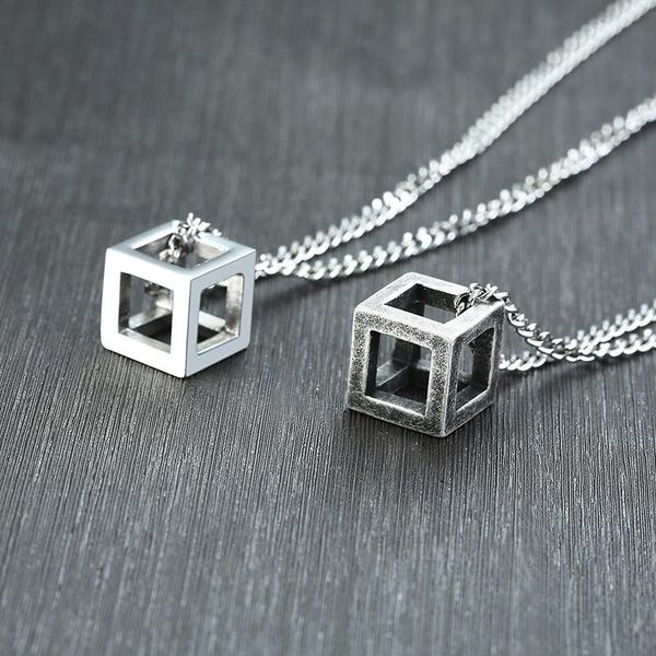 pendant necklaces mens vintage hollow cube necklace punk stainless steel square geometric male collier with 60cm curb chain, Silver
pendant necklaces mens vintage hollow cube necklace punk stainless steel square geometric male collier with 60cm curb chain, Silver