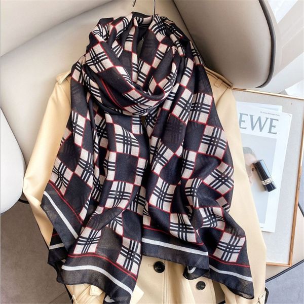 shawls sunscreen spring and autumn decoration women's checkered european american style fashion cotton linen scarf, Blue;gray
shawls sunscreen spring and autumn decoration women's checkered european american style fashion cotton linen scarf, Blue;gray