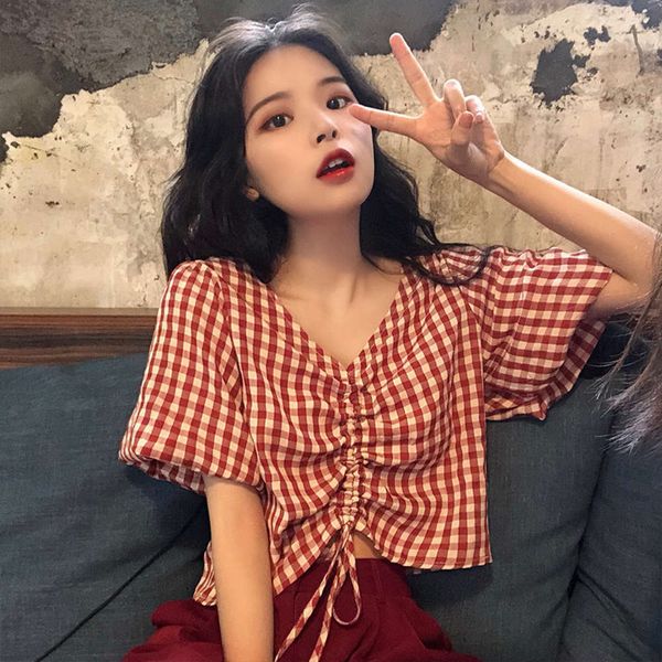 women's t-shirt short sleeve summer wear 2021 korean ins fashion design sense of mind niche plaid drawstring jacket vhx3, White
women's t-shirt short sleeve summer wear 2021 korean ins fashion design sense of mind niche plaid drawstring jacket vhx3, White
