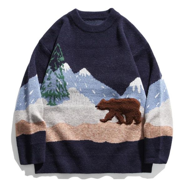 men's sweaters autumn harajuku knitted sweater hip hop streetwear snow mountain polar bear mens oversized pullover men clothing, White;black
men's sweaters autumn harajuku knitted sweater hip hop streetwear snow mountain polar bear mens oversized pullover men clothing, White;black