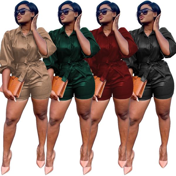 arrivals colorful pu leather women cool shorts jumpsuits with sash fashion lapel neck three quarter sleeves buttons club playsuits, Black;white
arrivals colorful pu leather women cool shorts jumpsuits with sash fashion lapel neck three quarter sleeves buttons club playsuits, Black;white