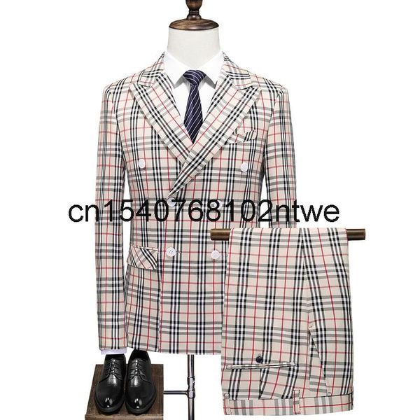 men's suits & blazers 2021 business leisure suit slim plaid double breasted three piece for men, White;black
men's suits & blazers 2021 business leisure suit slim plaid double breasted three piece for men, White;black