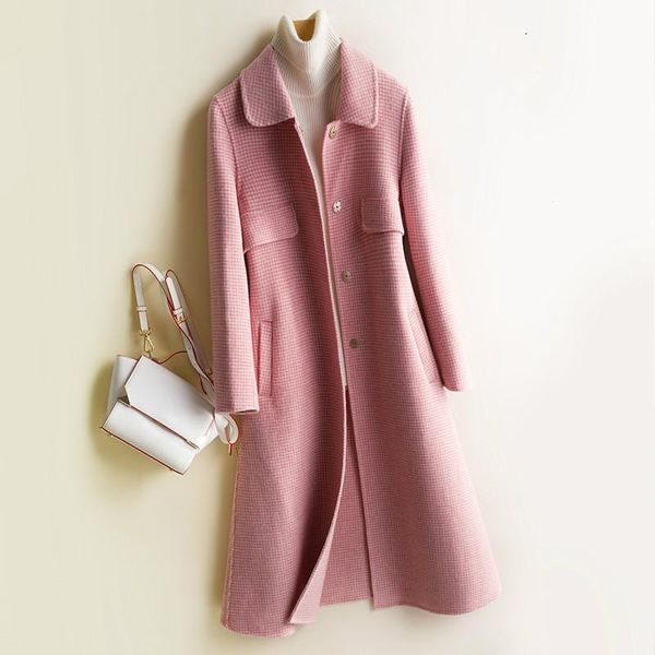 women's wool & blends fad autumn winter plaid long cashmere jacket elegant 100% coat women fashion ladies slim coats a071, Black
women's wool & blends fad autumn winter plaid long cashmere jacket elegant 100% coat women fashion ladies slim coats a071, Black