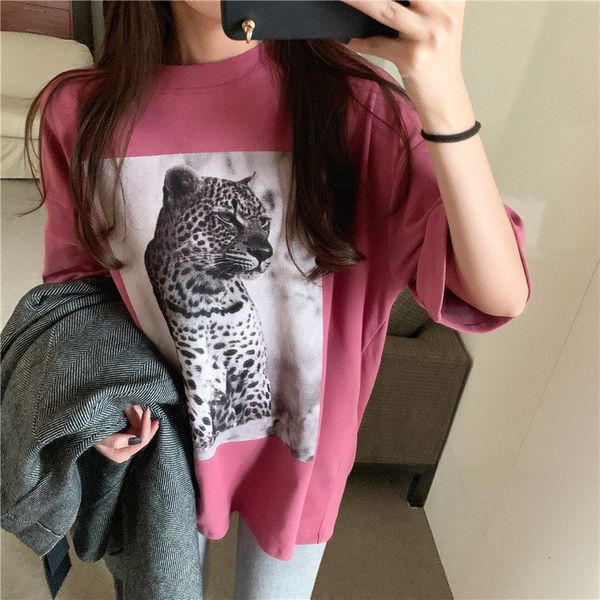 knits brief print animal cotton leisure streetwear korean basic short-sleeved chic casual all match loose t-shirts, White
knits brief print animal cotton leisure streetwear korean basic short-sleeved chic casual all match loose t-shirts, White
