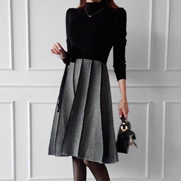 dress elegant knitted autumn winter long sleeve sweater office lady casual pleated women robe femme f4ih, Black;gray
dress elegant knitted autumn winter long sleeve sweater office lady casual pleated women robe femme f4ih, Black;gray
