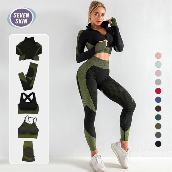 seven skin 2/3/5pcs seamless yoga sets women fitness gym clothing long sleeve shirts sport bra workout leggings sportswear suits 210802, Gray
seven skin 2/3/5pcs seamless yoga sets women fitness gym clothing long sleeve shirts sport bra workout leggings sportswear suits 210802, Gray