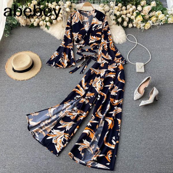 bohemian vacation beach two piece set women v-neck bandage short + high waist split wide leg pant suit spring autumn women's track, Gray
bohemian vacation beach two piece set women v-neck bandage short + high waist split wide leg pant suit spring autumn women's track, Gray