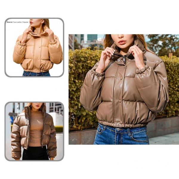 women's leather & faux thick autumn winter solid color stand collar jacket for daily wear, Black
women's leather & faux thick autumn winter solid color stand collar jacket for daily wear, Black