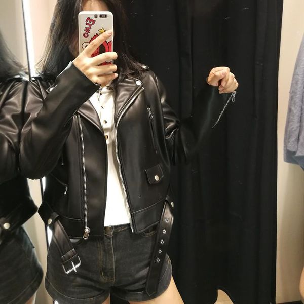 women's leather & faux 5019 womens turn-down collar zipper black pu jacket casual winter pockets loose outerwear with belt jaqueta femi
women's leather & faux 5019 womens turn-down collar zipper black pu jacket casual winter pockets loose outerwear with belt jaqueta femi