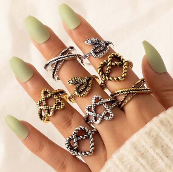 retro love star ring set for women 2pcs finger serpentine polychromatic rings jewelry gift, Golden;silver
retro love star ring set for women 2pcs finger serpentine polychromatic rings jewelry gift, Golden;silver