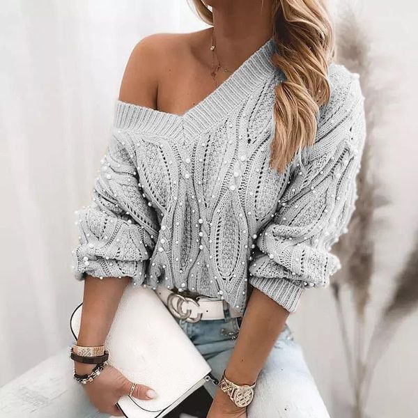 women's sweaters 2021 women sweater with faux pearls solid color pullovers long sleeve v-neck knitted pullover for spring autumn, White;black
women's sweaters 2021 women sweater with faux pearls solid color pullovers long sleeve v-neck knitted pullover for spring autumn, White;black