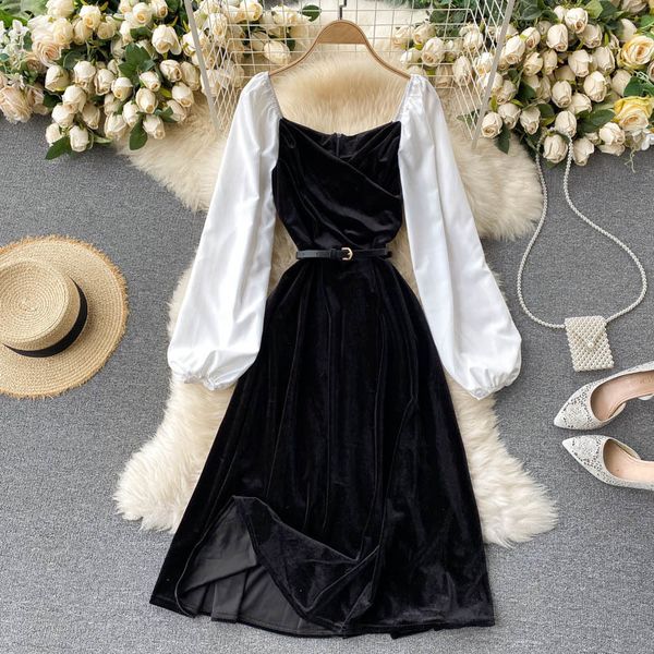 dresses black velvet patchwork midi dress women party spring autumn puff long sleeve high waist slim vestidos with sashes fashion, Black;gray
dresses black velvet patchwork midi dress women party spring autumn puff long sleeve high waist slim vestidos with sashes fashion, Black;gray