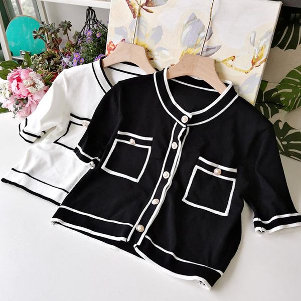 women's knits & tees summer knitted cardigan coat fashion contrast pocket short-sleeved single-breasted versatile casual crop, White
women's knits & tees summer knitted cardigan coat fashion contrast pocket short-sleeved single-breasted versatile casual crop, White