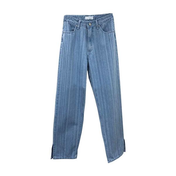spring loose vertical stripes wide leg slit baggy jeans women simple high waist straight pants femme all match pantalones 210514, Blue
spring loose vertical stripes wide leg slit baggy jeans women simple high waist straight pants femme all match pantalones 210514, Blue