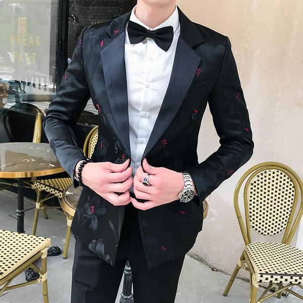 men's suits & blazers double-breasted blazer men slim black floral printed wedding prom single button for stylish suit jacket, White;black
men's suits & blazers double-breasted blazer men slim black floral printed wedding prom single button for stylish suit jacket, White;black