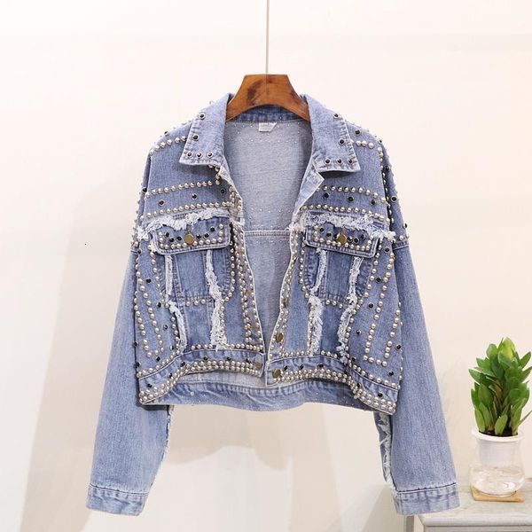 women's jackets autumn fashion rivets loose short denim coats girls student street wear basic coat ripped jeans jacket woman doiv, Black;brown
women's jackets autumn fashion rivets loose short denim coats girls student street wear basic coat ripped jeans jacket woman doiv, Black;brown