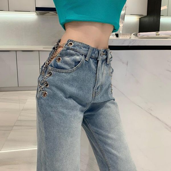 women's jeans spring fashion chain female high waist straight pants femme street women denim, Blue
women's jeans spring fashion chain female high waist straight pants femme street women denim, Blue