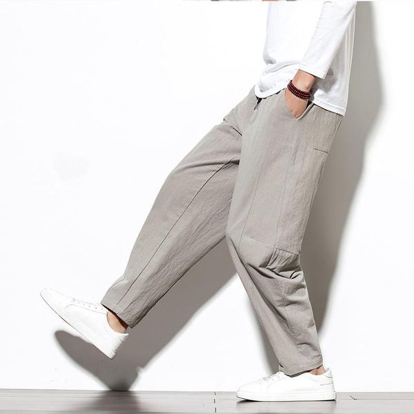 men's pants 2021 spring and autumn cotton fashion chinese style leisure sports loose large japanese trousers 5xl, Black
