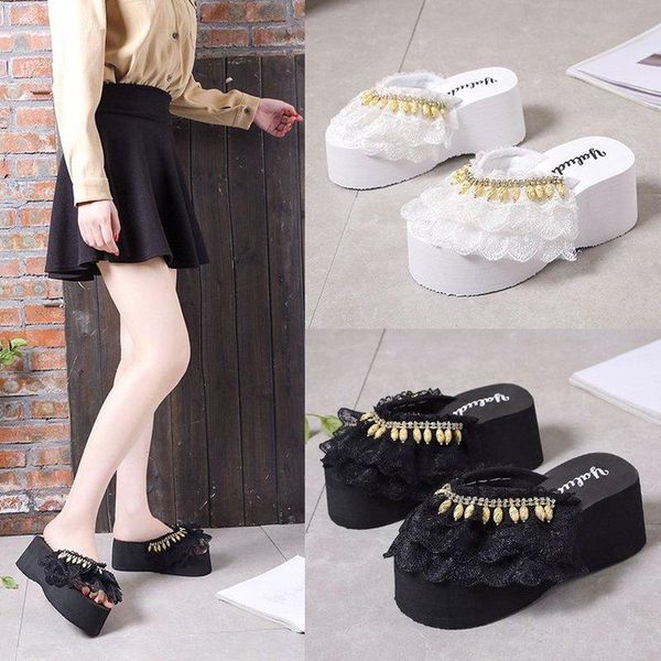 summer flip flops women high heels crystal lace slippers chunky beach platform shoes for woman slides, Black
summer flip flops women high heels crystal lace slippers chunky beach platform shoes for woman slides, Black