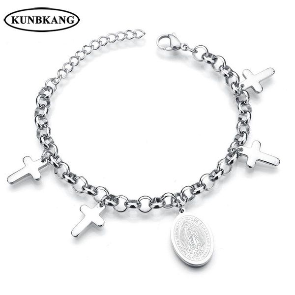 link, chain fashion virgin mary christian bracelet cross pendant for women female silver color stainless steel religious jewelry gift, Black
link, chain fashion virgin mary christian bracelet cross pendant for women female silver color stainless steel religious jewelry gift, Black
